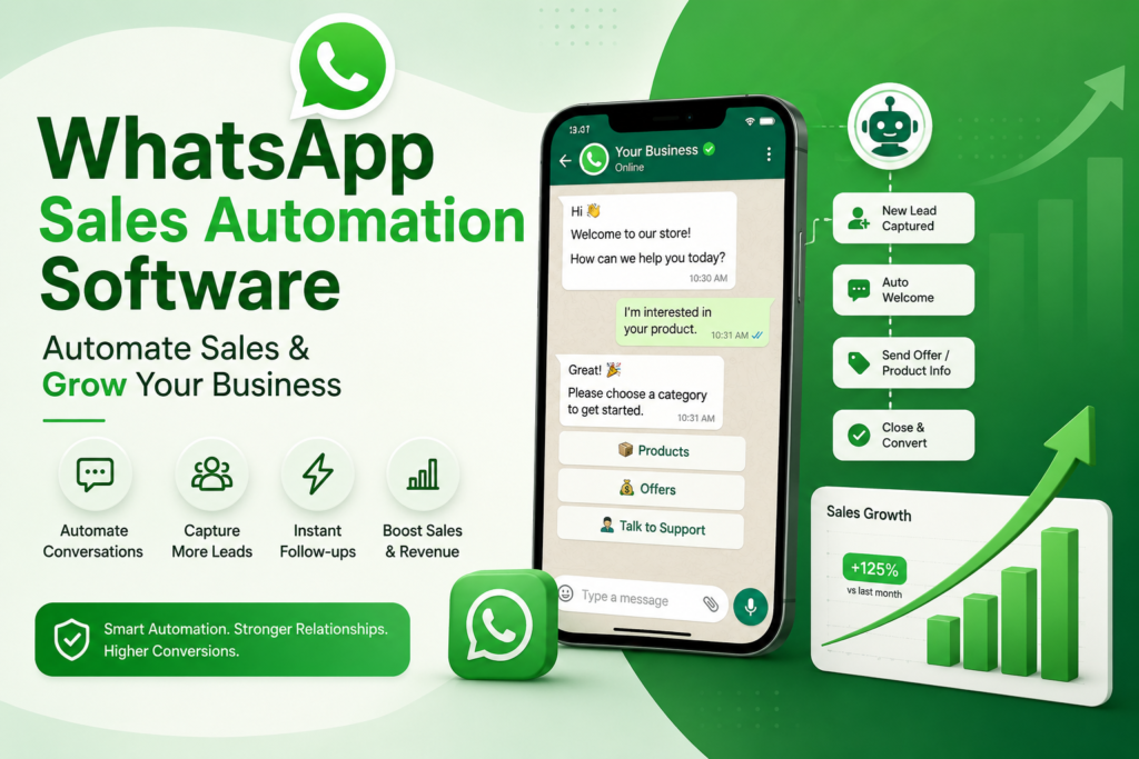 WhatsApp Sales Automation Software with chatbot, automated workflows, and sales growth.